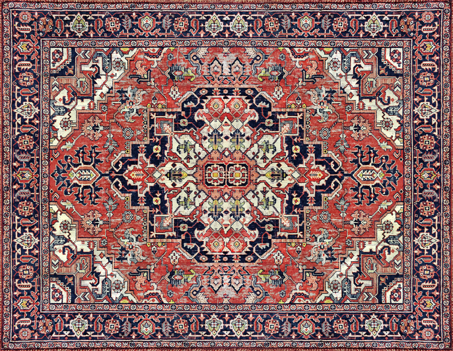 High-quality Persian silk carpet with intricate hand-work and machine-made patterns, luxurious pure silk, and detailed traditional design