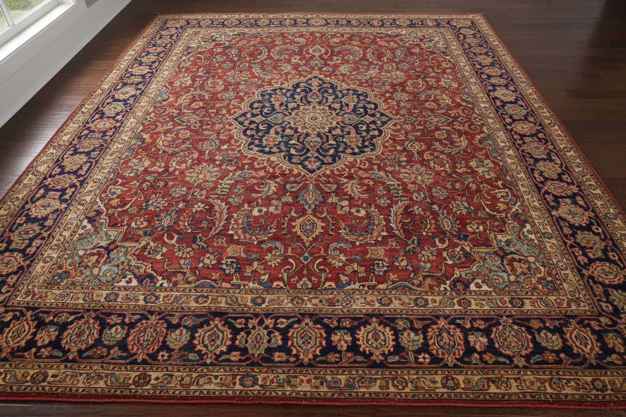 Authentic Persian vintage antique carpet with hand-knotted wool  intricate traditional medallion and floral patterns, and rich aged colors.